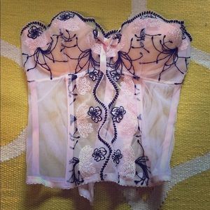 Vintage pink lace bustier, delicate embroidery
